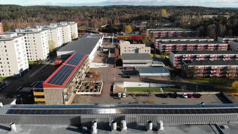 Rymdtorget-square-in-Bergsjön-district,-Gothenburg-Sweden-Europe-downtown-aerial-view