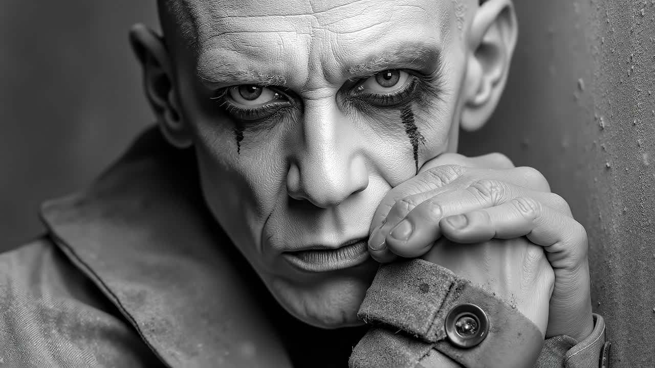 A man with a bald head and a trench coat