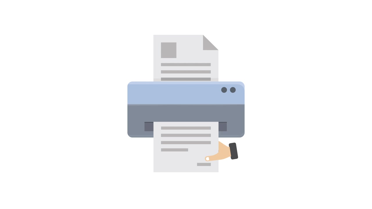 Animated Hand Pulling Printed Document from a Printer