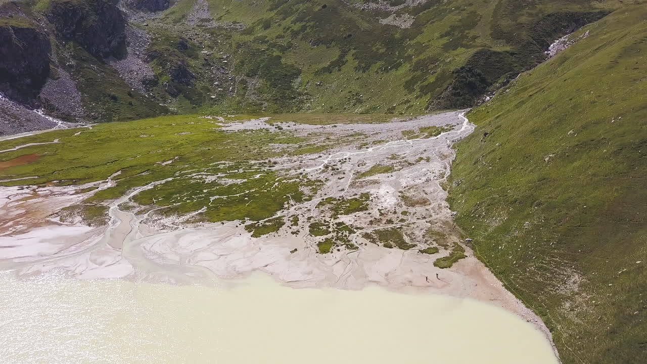 Aerial View of Mountain Lake and Valley