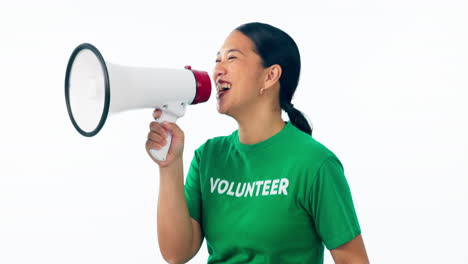 megaphone, news and woman volunteer in studio