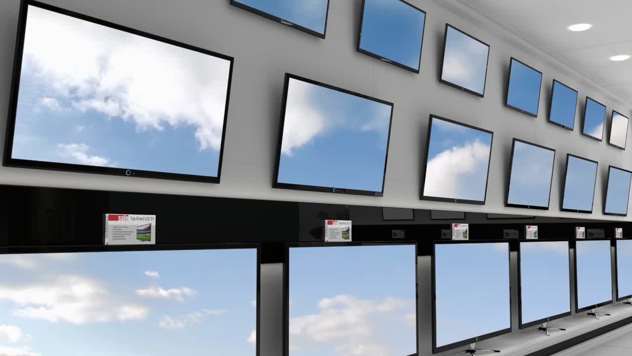 텔레비전 스크린에 파란 하늘과 구름