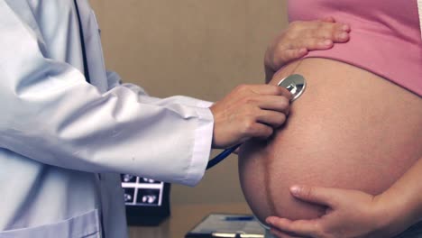 pregnant woman and gynecologist doctor at hospital