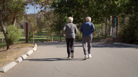 Vista-Trasera-De-Una-Pareja-Mayor-Haciendo-Ejercicio-Con-Un-Recorrido-Por-El-Parque.