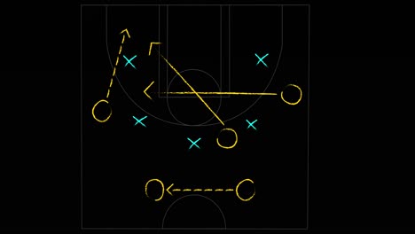 animation of game plan and sports field on black background