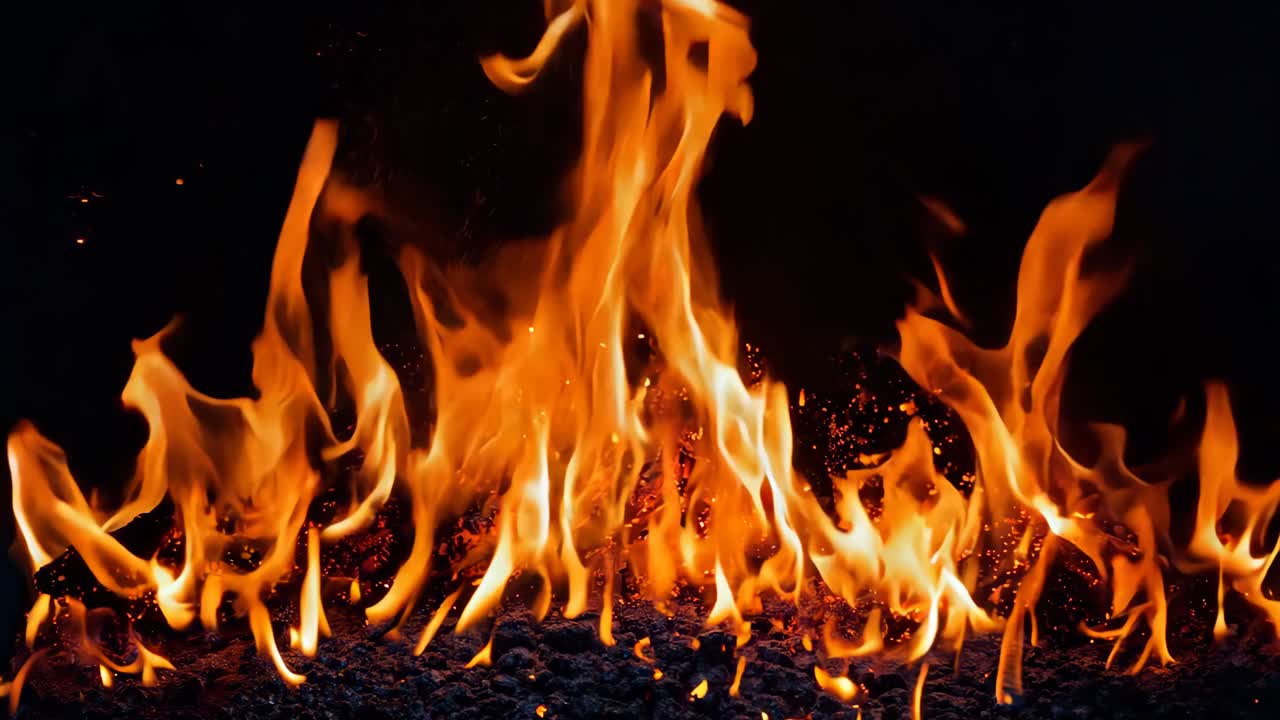 A close up of a fire burning in the dark