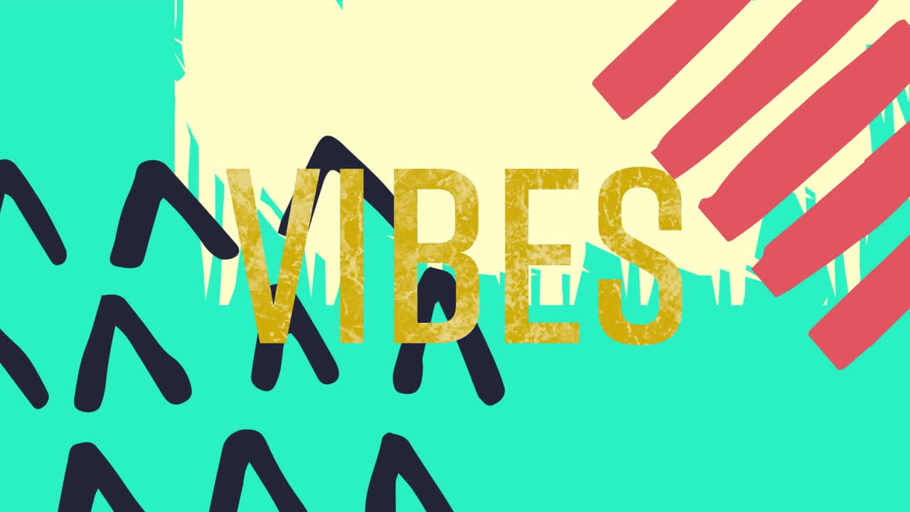 Animation of vibes text over shapes on green background
