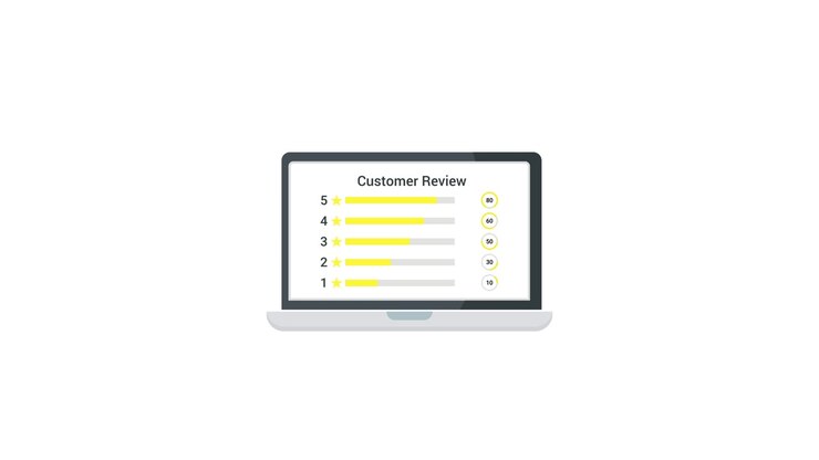 Animated Customer Review and Star Rating Display on Laptop Screen