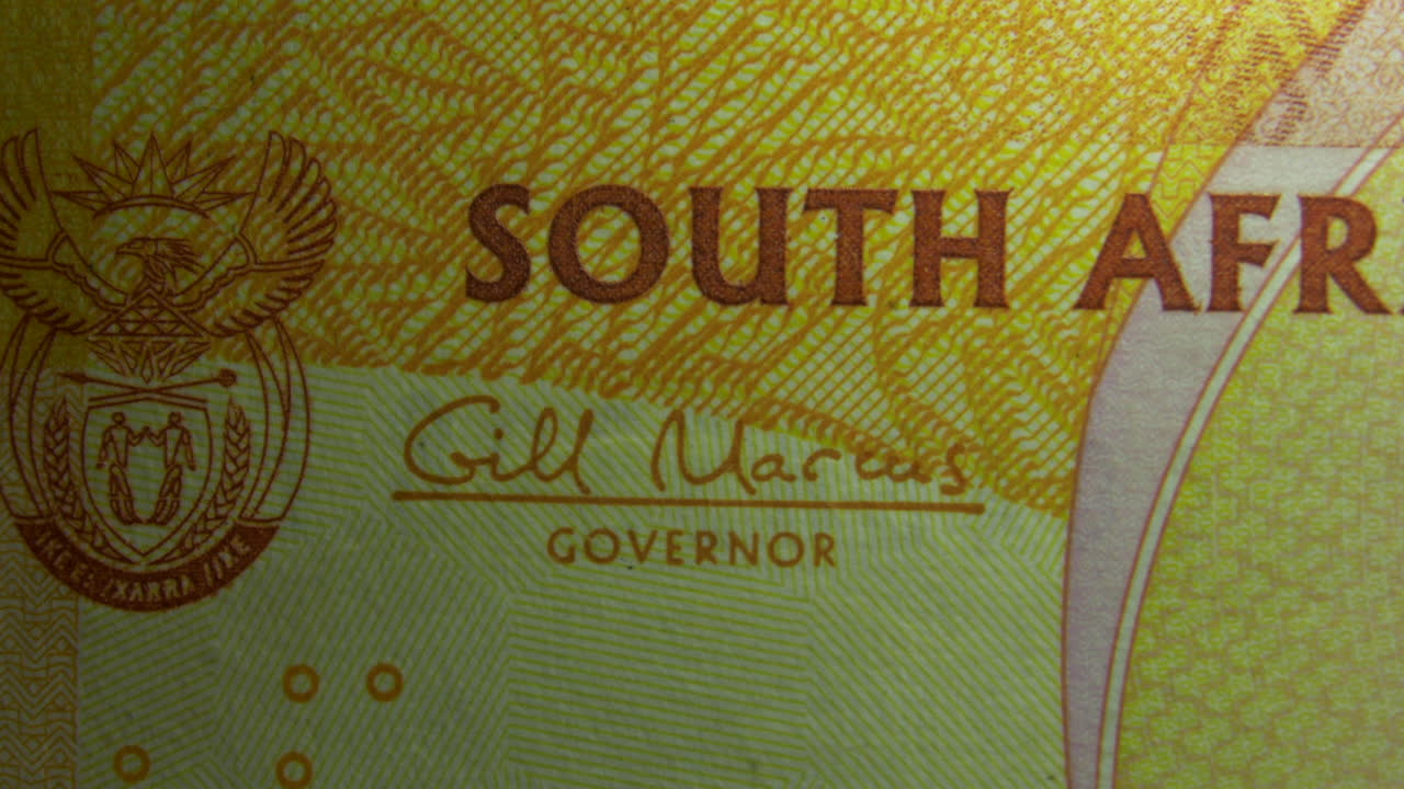 이것은 200 남아공 랜드의 일반 종이 지폐-화폐-통화의 거시적 관점입니다.