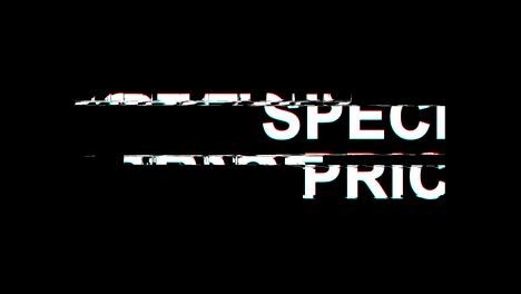 efecto de glitch de precio especial texto distorsión de televisión digital animación en bucle 4k