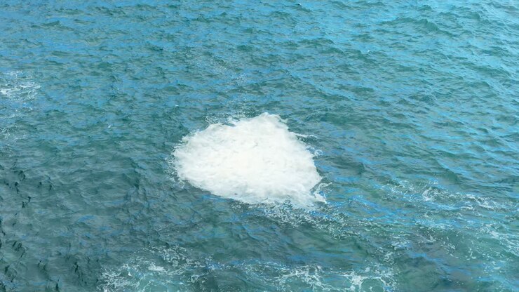 Swirling Blue Sea Water with White Foam in the Ocean, Dramatic Slow Motion