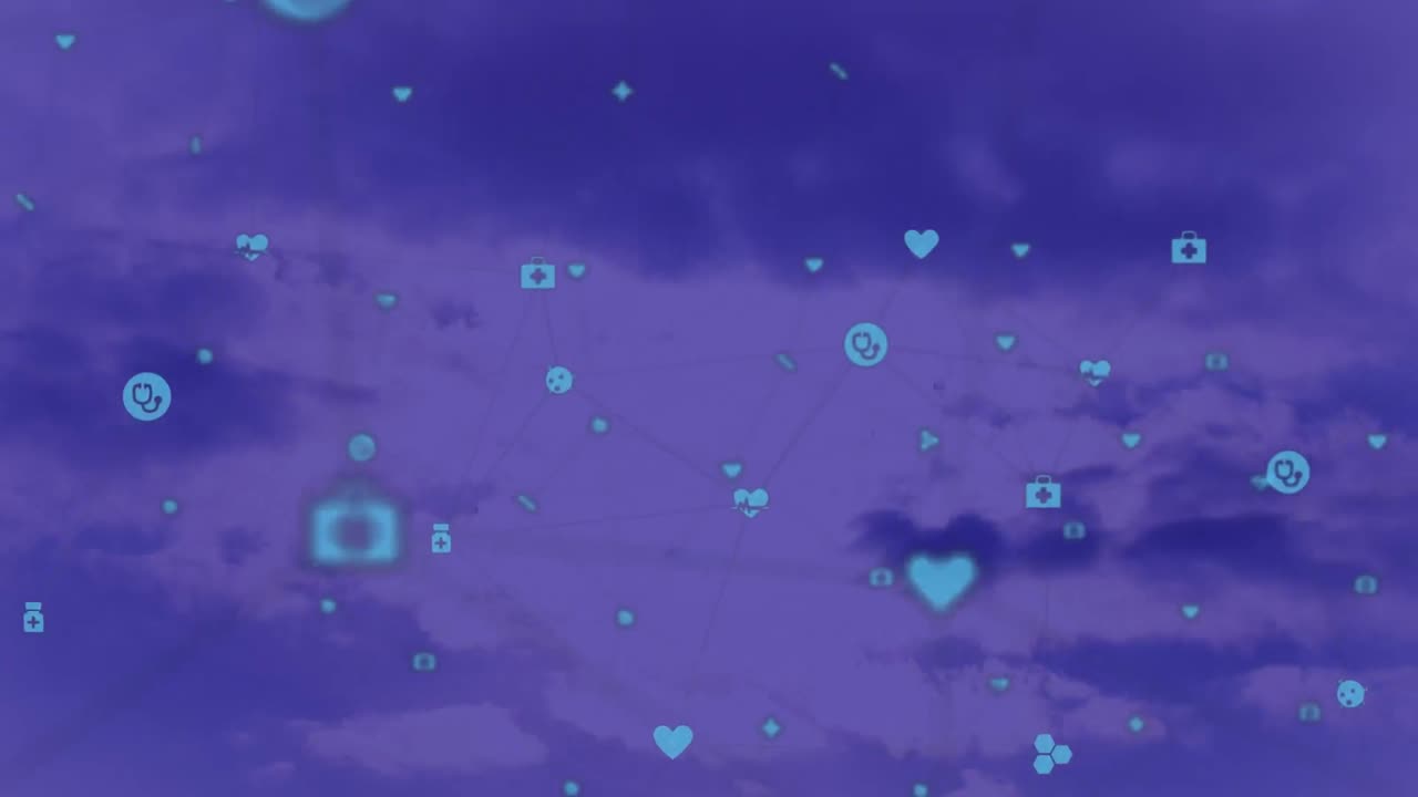 파란색 배경에 아이콘으로 연결 네트워크의 애니메이션