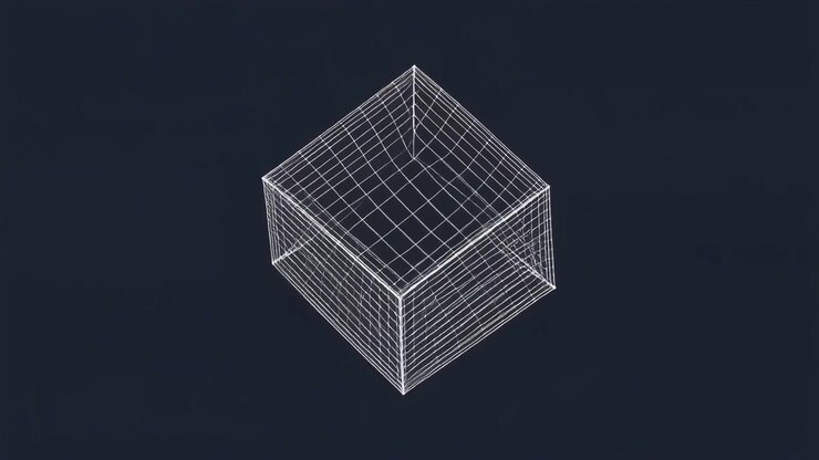 Rotating Wireframe Cube Animation on Dark Background