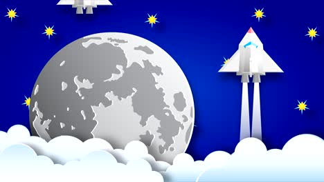 several shuttles fly against the background of the starry sky