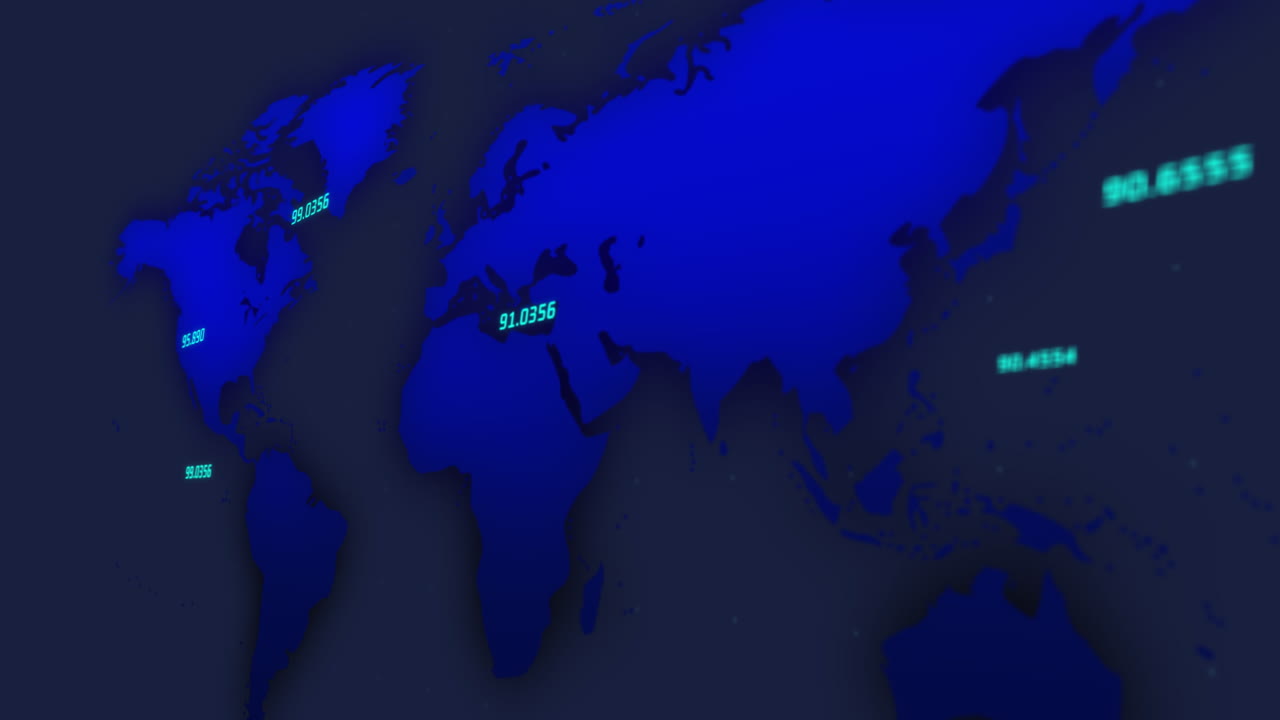 animación del procesamiento de datos financieros sobre el mapa del mundo