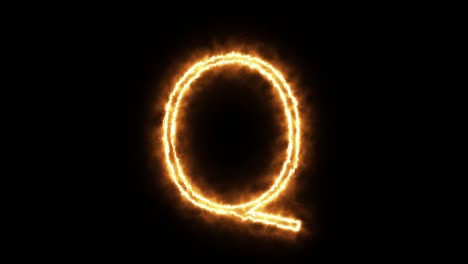 la letra "q" de la llama ardiente. fuente de quema ardiente o texto alfabético de hoguera con efecto de calor ardiente y brillante. renderización 3d.