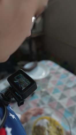 cooking a dish, close-up view with camera