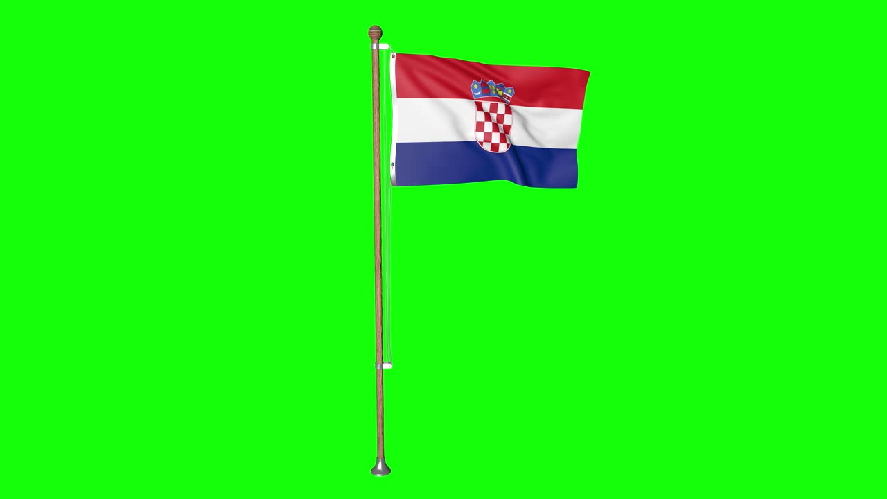 pantalla verde bandera de croacia con asta de bandera