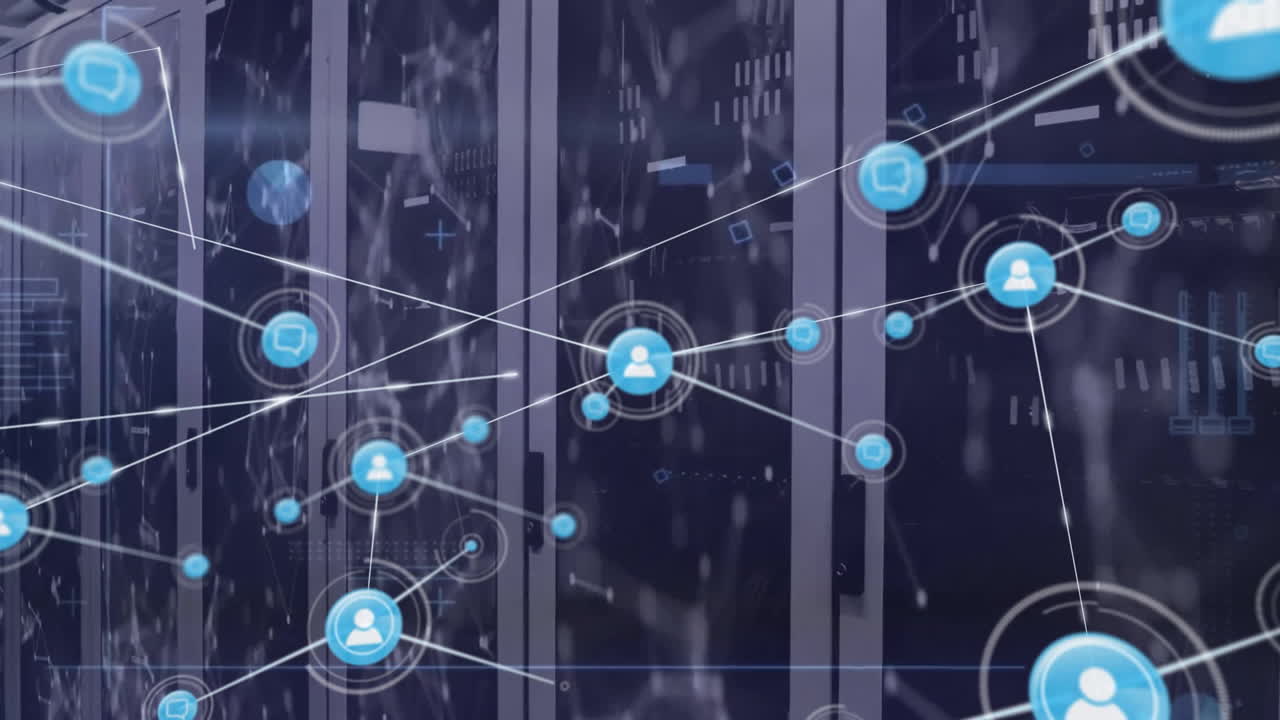 통신 네트워크 및 서버 을 통해 사람들의 네트워크 아이콘의 애니메이션