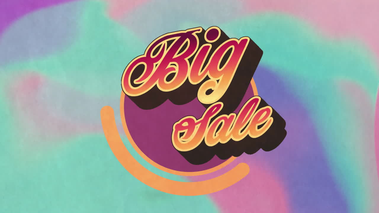 Animation of big sale text over colourful background