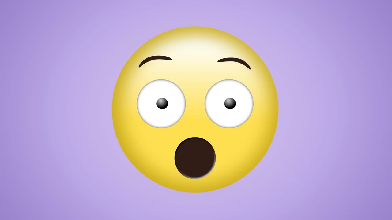 animación de confeti rojo volando sobre emoji sorprendido sobre un fondo púrpura pálido