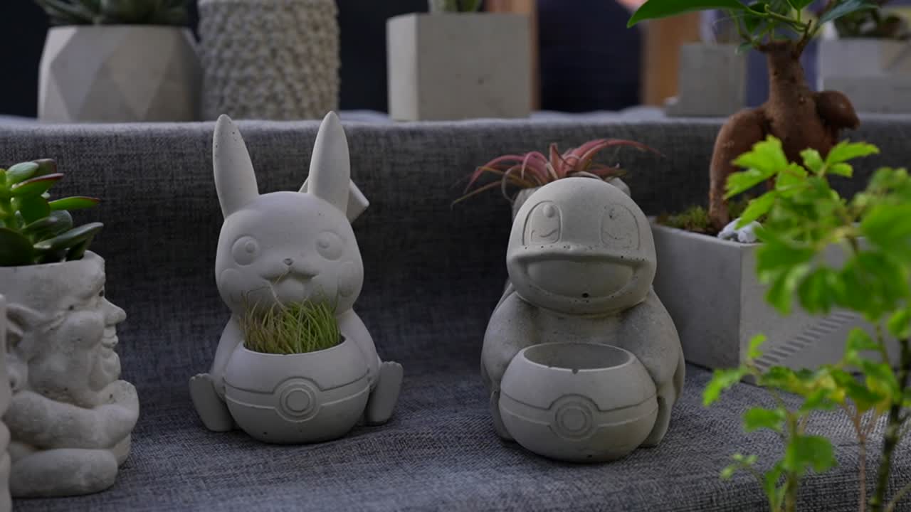 Decorative planters featuring popular characters like Pikachu and Squirtle