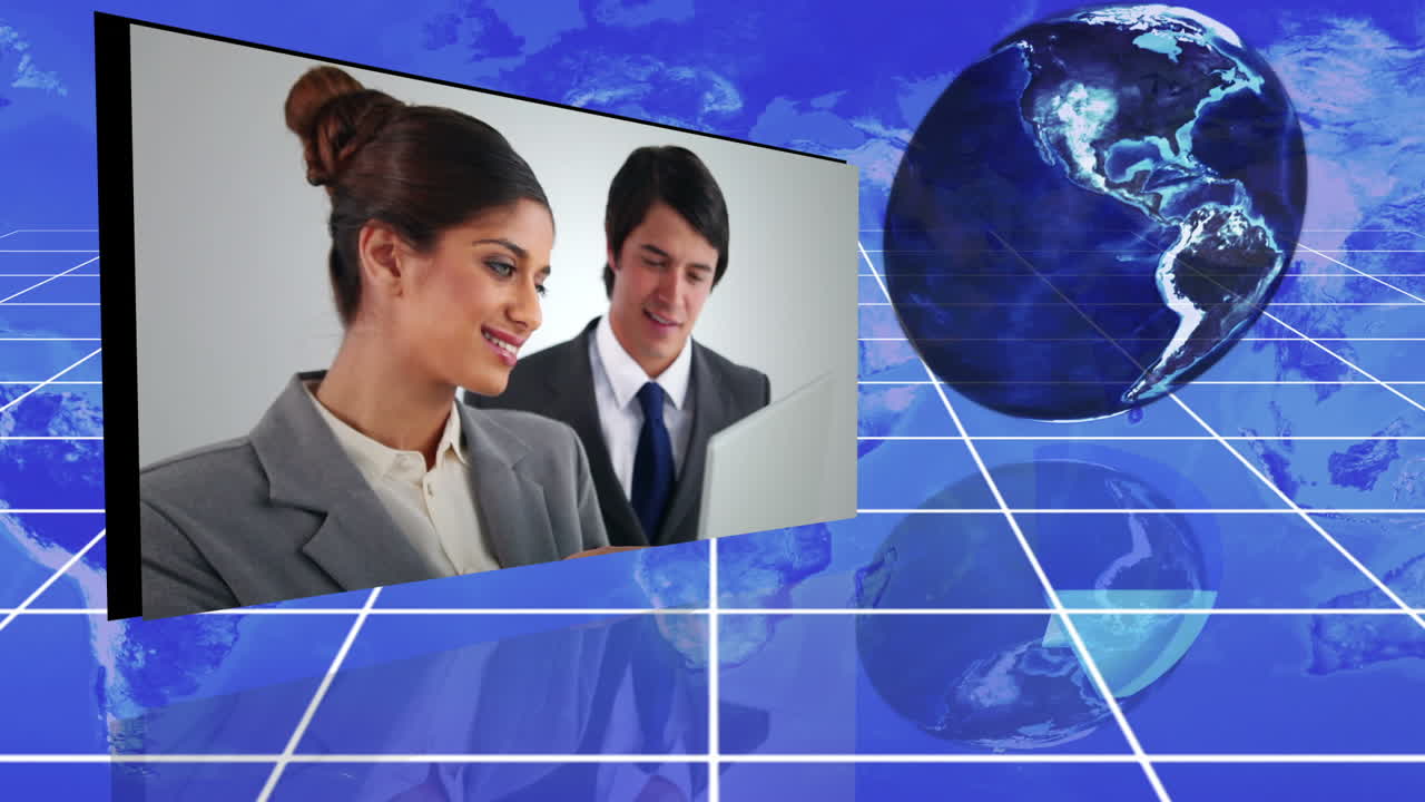 equipos de negocios trabajando en sus oficinas con una imagen de la tierra cortesía de nasa.org