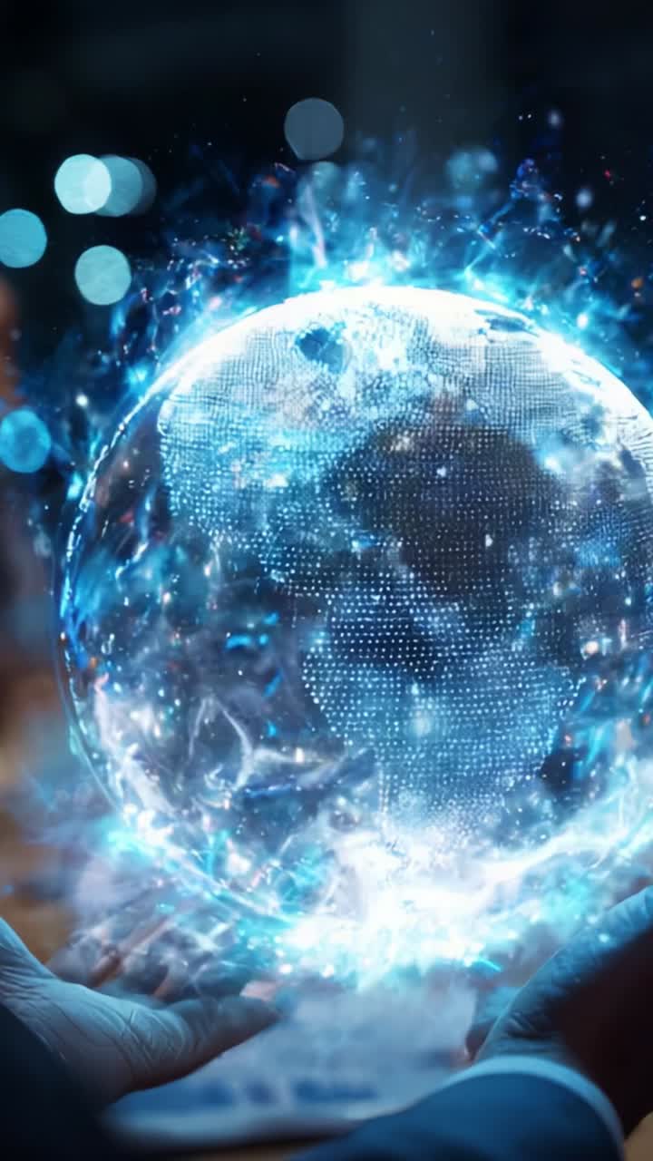 A mesmerizing visual representation of a glowing, digitally-rendered globe being held by hands, symbolizing innovation, technology, and global interconnectivity