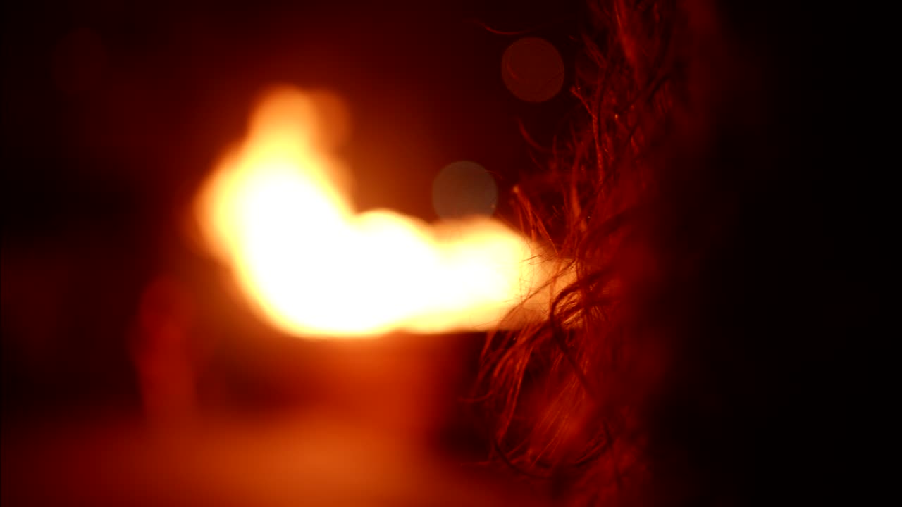 Abstract Close-up of Blurry Fire and Hair Flickering at Night