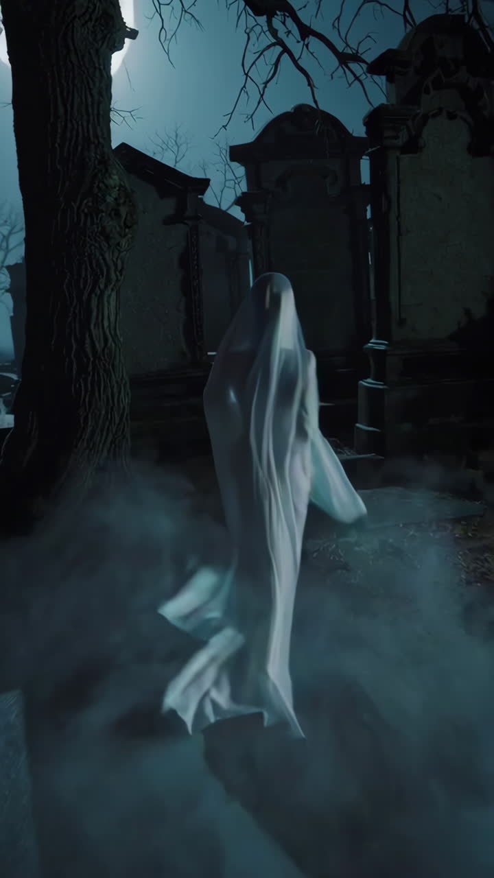 Ghosts Walking in a Graveyard at Night