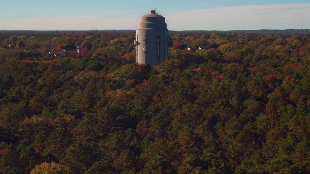 Aerial View of Water Tower in Autumn Foliage