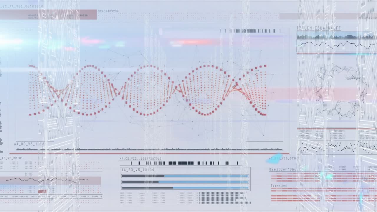 Animation of data processing over dna strand spinning