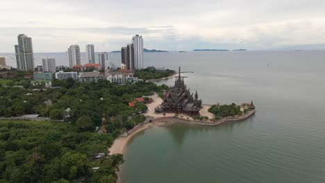 drone view of the sanctuary of truth in pattaya