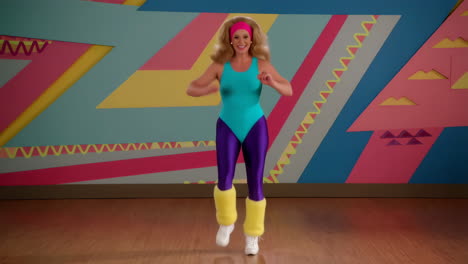 woman in 80s aerobics outfit exercising