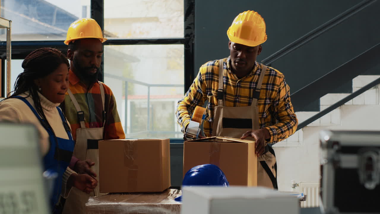 Workers Moving Boxes in a Warehouse