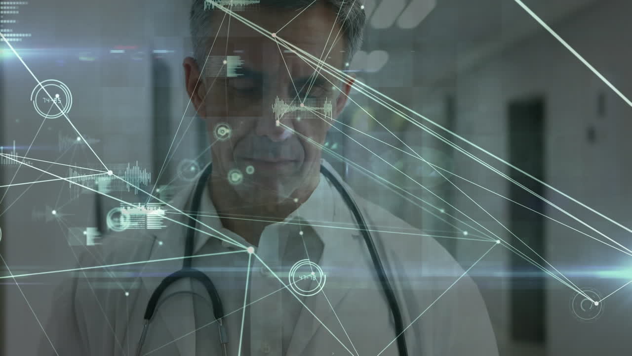 animación de la red de conexiones y procesamiento de datos sobre el médico