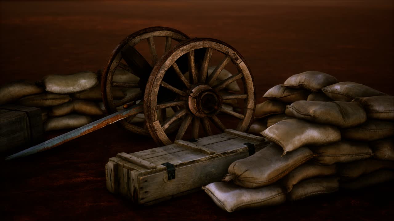 미국 내전 동안 모래 봉투 뒤에 총