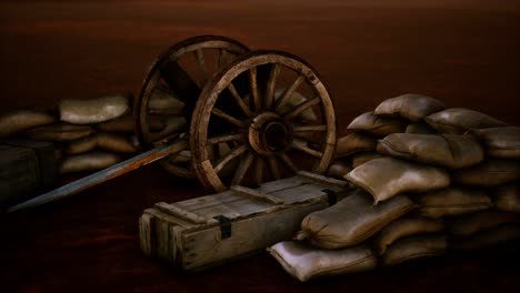 pistola detrás de sacos de arena durante la guerra civil de los ee.uu.