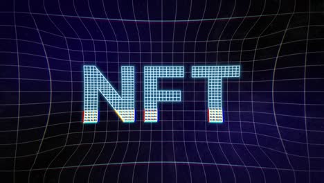 holographic neon nft inscription on futuristic grid background animation. nft metaverse concept. 4k