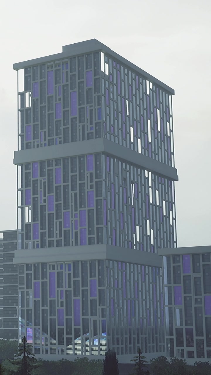 Edifici alti si ergono in un'area urbana con un focus su design moderni