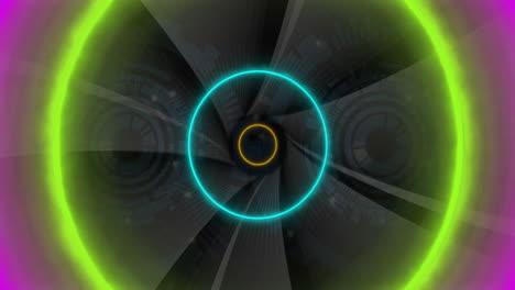 neon circles and geometric shapes animation over futuristic background