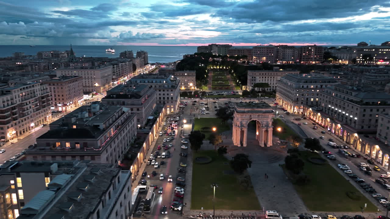 Aerial View of Genoa, Italy at Night