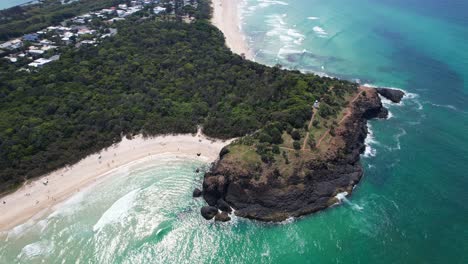 fingal headland in new south wales, australia - aerial drone shot
