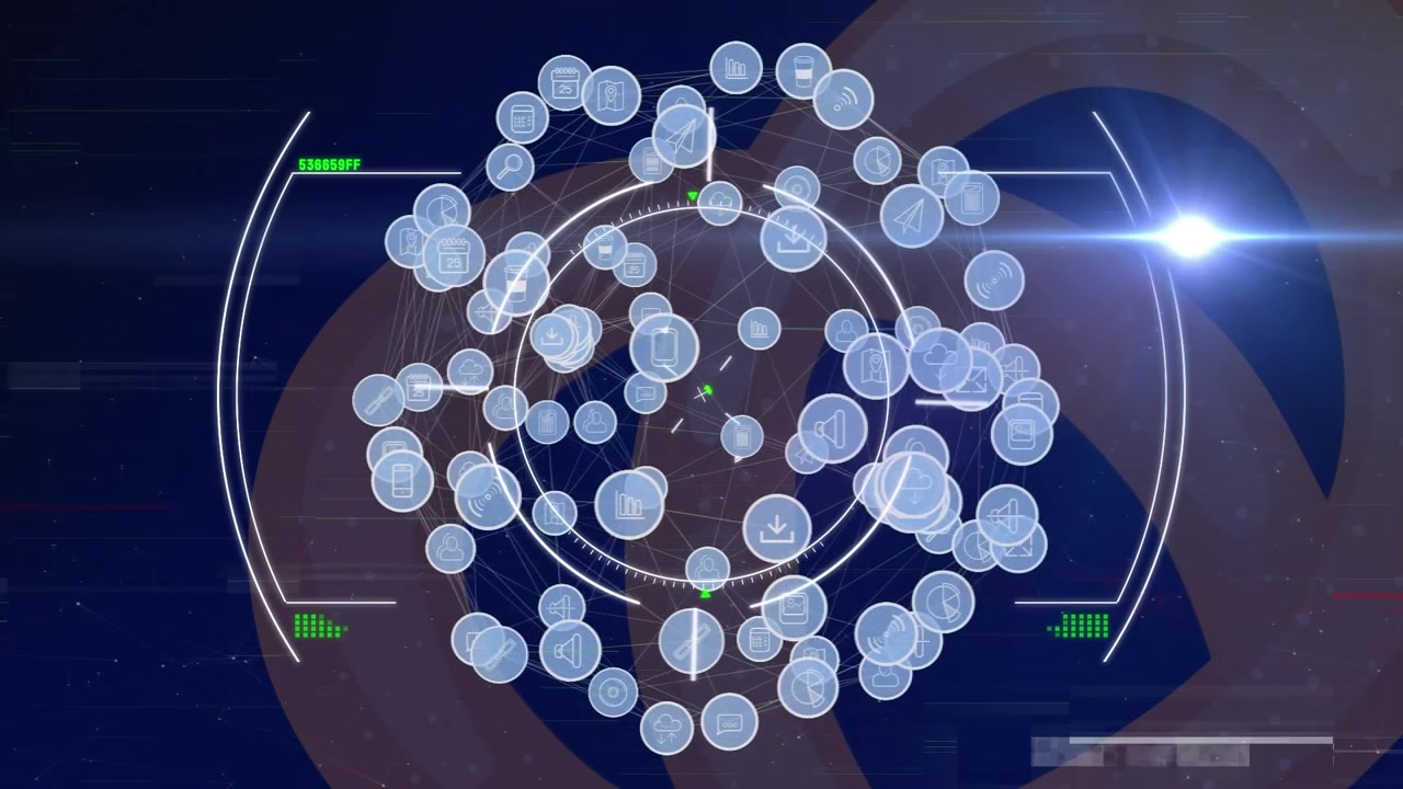 Animation of scope, globe with connections and data processing