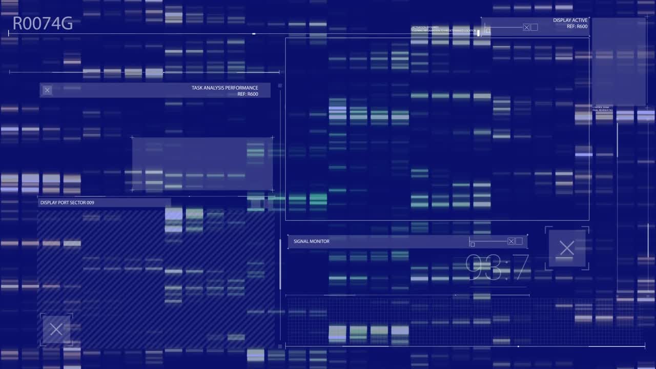 Animation of data processing on blue background