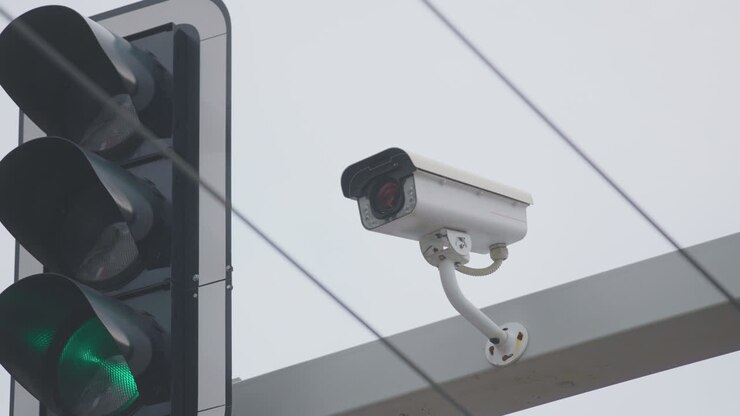Traffic light with surveillance camera