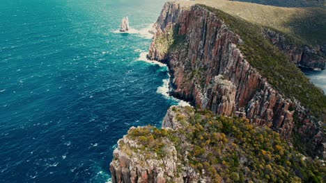 cape hauy drone flying over cliffs in tasmania, australia