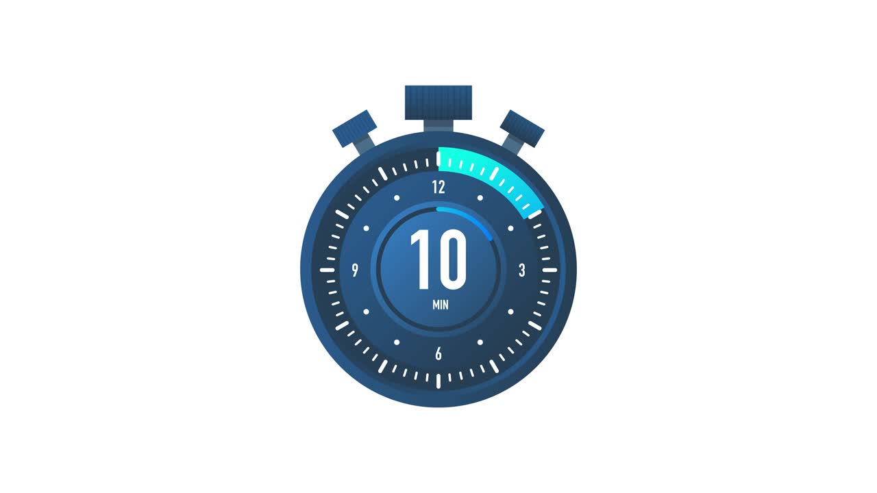 The 10 minutes timer. Stopwatch icon in flat style.Motion graphics.