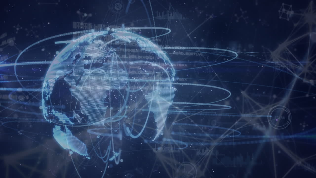 animación de la red de conexiones y globo sobre el procesamiento de datos