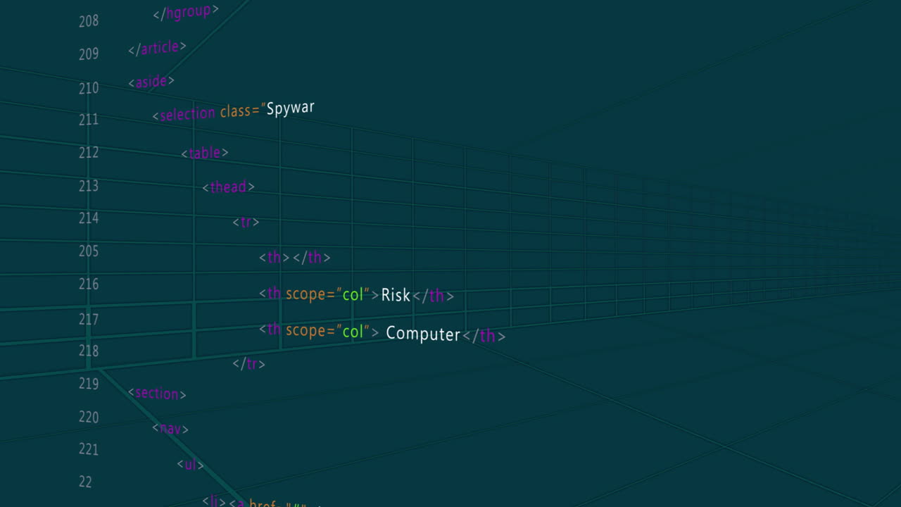 3D animation visualizing HTML table structure with rows and columns
